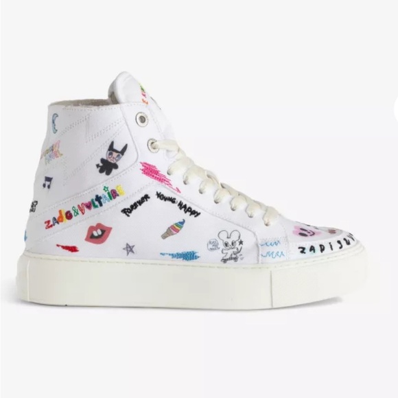 NWOB Zadig & Voltaire ZV1747 High Flash Chunky High-Top Sneakers 38 Art Blanc 7 - Picture 1 of 16